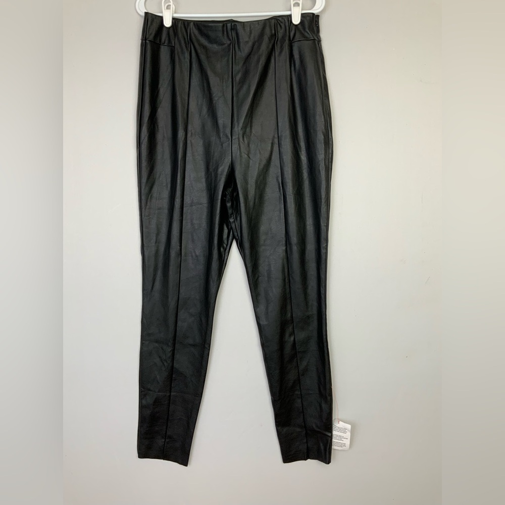 New Asos Design Curve Sz 12 Black Faux Leather High Rise Tapered Pull On Pants